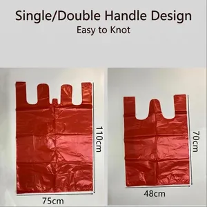 Large red disposable moving storage bags for quilts and clothes with tie handles