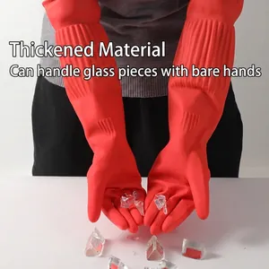 Gants en caoutchouc rouge robustes et imperméables pour ménage et vaisselle