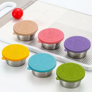 Round Silicone Sealing Lids For Sauce Containers Leakproof Mini Freshness Cover With Pattern Colorful Kitchen Accessories
