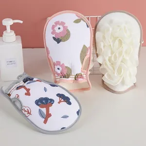 Double Sided Printed Exfoliating Bath Mitt and Back Scrubber with Bath Flower Mesh Soft Skin Friendly Shower Glove For Adults