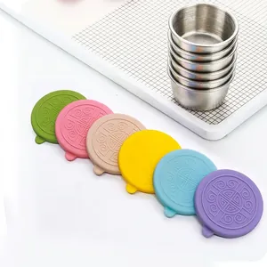 6-Piece set of colorful silicone lids for condiment cups, stackable space-saving design