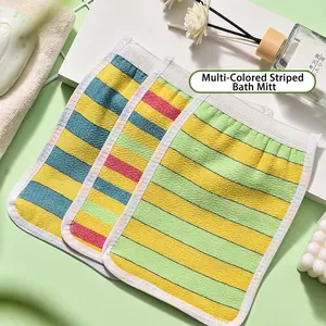 Exfoliating Bath Gloves Korean Striped Body Scrubber Gloves Polyester Deep Cleaning Back Scrubbing Mitts For Men Women Shower Bathroom