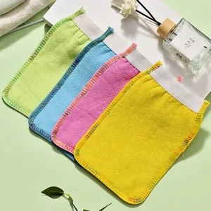Double Sided Exfoliating Bath Gloves Body Scrub Mitts Skin Cleaning Shower Gloves With Elastic Cuff For Home SPA Bathroom