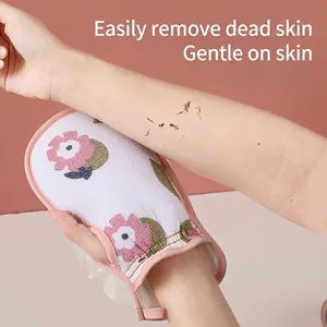Floral printed double-sided exfoliating glove washcloth for deep skin exfoliation