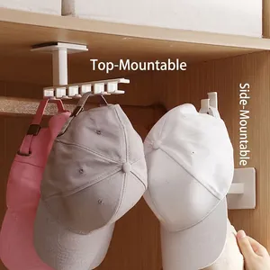 White punch-free hat hanger storage rack for closet organization with baseball caps