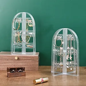 Clear Plastic Jewelry Organizer Box Large Capacity Foldable Earring Display Stand For Women Necklace Stud Holder Rack