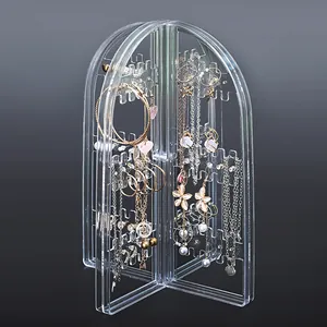 Large capacity transparent acrylic folding jewelry organizer for earrings and necklaces