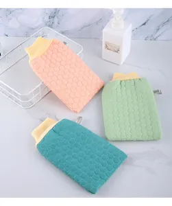 Gants de bain exfoliants à texture nid d'abeille en trois couleurs
