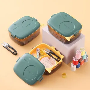 Household Portable Sewing Kit Multi-functional Needle Thread Storage Box For Hand Sewing Repairs Green Dinosaur Design Organizer
