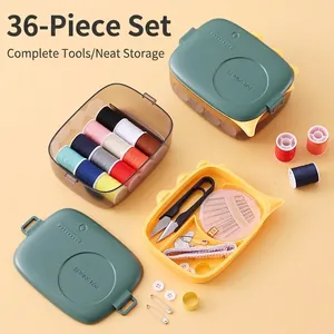Complete 36-piece portable sewing box kit with multi-color threads and essential tools