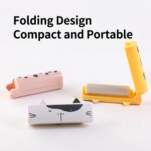 Portable Foldable Washable Lint Roller Cat-Shaped Reusable Sticky Dust Roller For Clothes Pet Hair Household Travel Mini Cleaning Tool