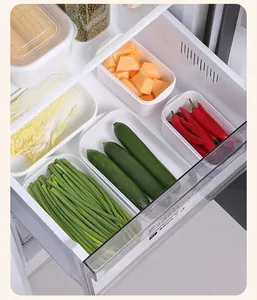 Weiße Kunststoff-Frischeboxen zur Organisation von Gemüse in einer Kühlschrankschublade