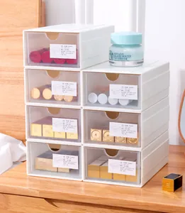 Cajones de almacenamiento blancos apilables con frente transparente para escritorio