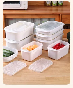 Set aus weißen Kunststoff-Frischhaltedosen mit Deckeln für frisches Gemüse und Obst
