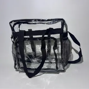 Große durchsichtige PVC-Tragetasche mit schwarzen Griffen für Strand und Reisen