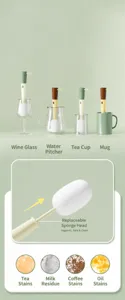 Close-up view of versatile sponge cup brush with replaceable head for various glassware cleaning