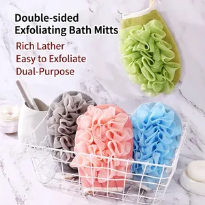 Doppelseitiger Peeling-Badehandschuh Duschhandschuh Körperpeeling-Schwamm Loofah-Netzball Mit Aufhängeseil Zur Tiefenreinigung Universal