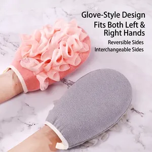 Doppelseitiges Peeling-Handschuh-Set mit integriertem Luffa-Netz für sanftes Körperpeeling