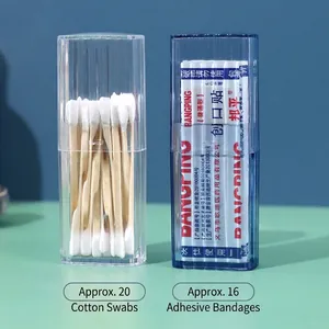 Portable clear and blue transparent storage boxes for cotton swabs and bandages