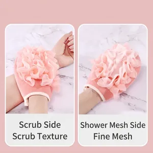 Professioneller doppelseitiger rosa Peeling-Badehandschuh mit weichem Duschschwamm-Netz