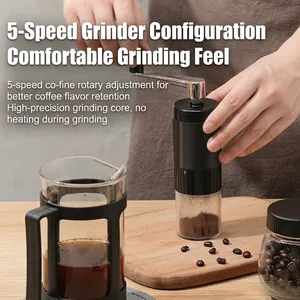 Portable manual coffee grinder with adjustable 5-level coarseness for fresh brewing