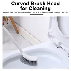 Curved head toilet brush designed for deep cleaning toilet rims and hard to reach corners
