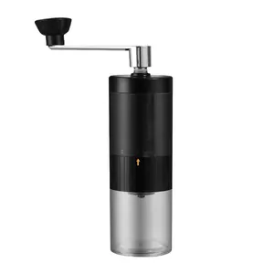 Professional portable manual coffee grinder with adjustable settings on white background