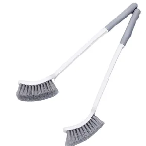 Ergonomic long-handle toilet brush with curved head for effective bathroom deep cleaning