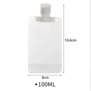 Detailed dimensions of 100ml clear travel liquid dispensing pouch with 16.6cm height