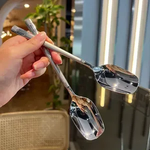 Stainless Steel Long Handle Spoon Lantern Design Mirror Polished Dessert Ice Cream Soup Spoon Golden Silver Tableware for Home Restaurant