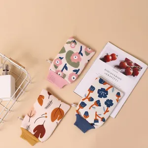 Floral Print Double-Sided Scrubbing Bath Mitt Cotton Body Exfoliating Gloves Romantic Autumn Style Shower Scrubber For Women Men