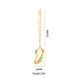 Gold stainless steel long-handled spoon with measurements 193mm length and 39mm width