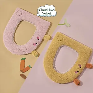 Cartoon Rabbit Winter Warm Waterproof Toilet Seat Cover Plush Thickened Soft Toilet Seat Mat With Zipper For Home Bathroom