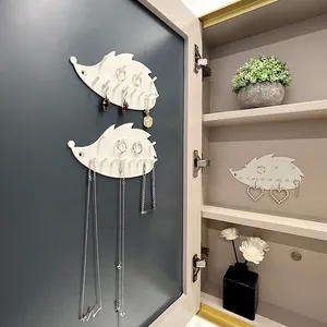 Crochet Adhésif Mural Hérisson Créatif Support de Rangement de Bijoux en Plastique Blanc Porte-Clés Organisateur Sans Perçage pour Entrée Salle de Bain