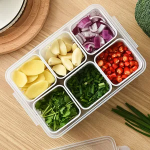 Square divided kitchen storage box for fresh ginger, garlic, and scallions with lids