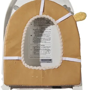 Waterproof camel winter toilet seat cover with soft plush trim showing water-resistant surface