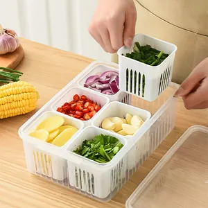 6-compartment kitchen storage box with drain baskets for onions, ginger and garlic
