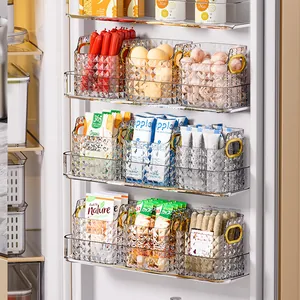 Clear diamond pattern refrigerator side door organizer for organized food storage