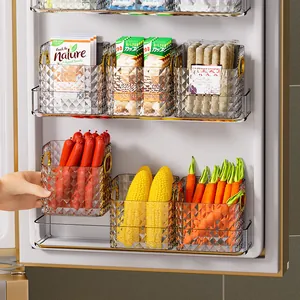 Transparent diamond pattern refrigerator side door storage bins for food organization