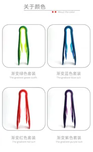 Dettaglio di quattro set di pinze da cucina in plastica PP antiscivolo dai colori sfumati