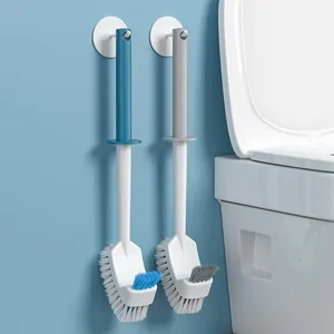 Wall Mounted Long Handle Toilet Brush Set With Double Sided Bristles For Bathroom Cleaning Plastic Scrubbing Brush Tool