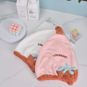 Bonnets de séchage de cheveux en microfibre fraise rose et blanc, séchage rapide