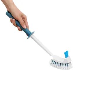 Ergonomic long handle toilet cleaning brush with dual-action bristles for deep bathroom cleaning