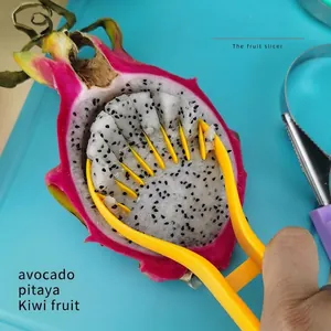 Yellow 3-in-1 multi-functional fruit slicer and scoop set for pitaya, avocado, and kiwi