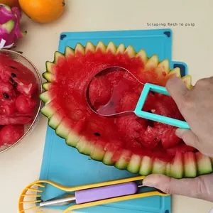 Professional 3-in-1 stainless steel fruit baller and carving knife set scooping watermelon