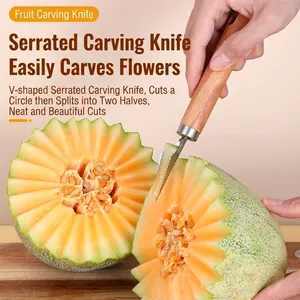 Stainless steel fruit carving knife with wooden handle for melon decoration