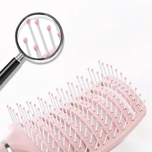 Spazzola curva rosa ergonomica per massaggio del cuoio capelluto e styling dei capelli
