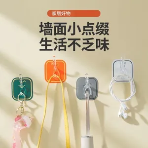 Punch-Free Row Hooks Long Strip Self Adhesive Wall Hooks For Clothes Towel Hanging Transparent Storage Hooks For Kitchen Bathroom