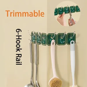 Flexible trimmable 6-row adhesive wall hooks for bathroom and kitchen organization