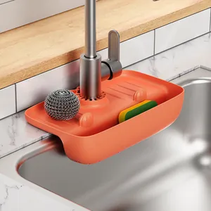 Orange silicone faucet drainage mat and sink organizer splash guard for kitchen use